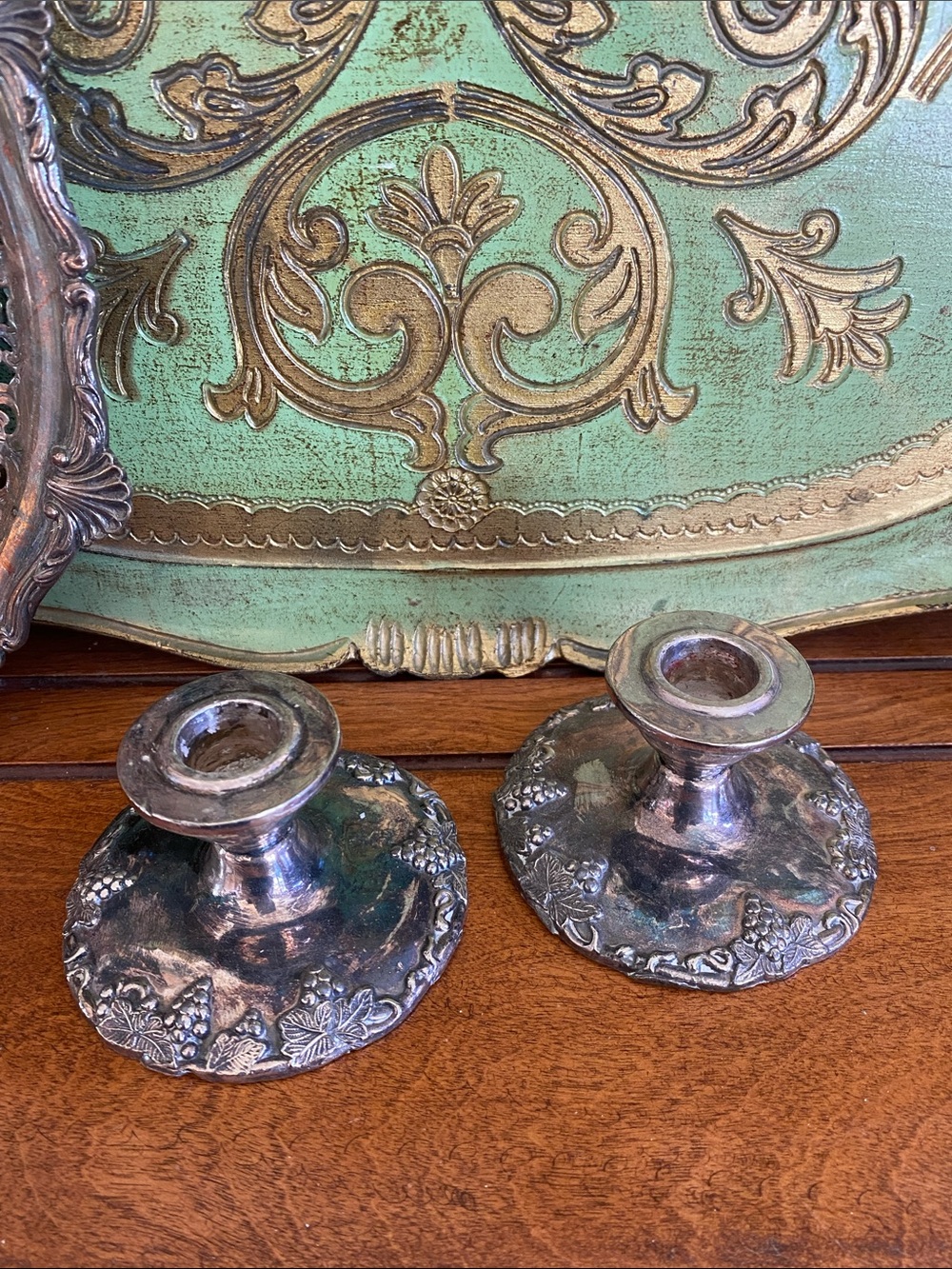 Vintage Silverplated Dark Academia Moody Boho Gothic Ornate Candlestick Pair